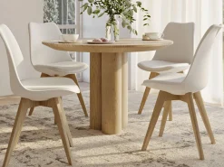 Silla Tula de estilo nórdico - Asiento de piel sintética y patas de madera clara-Color Verde