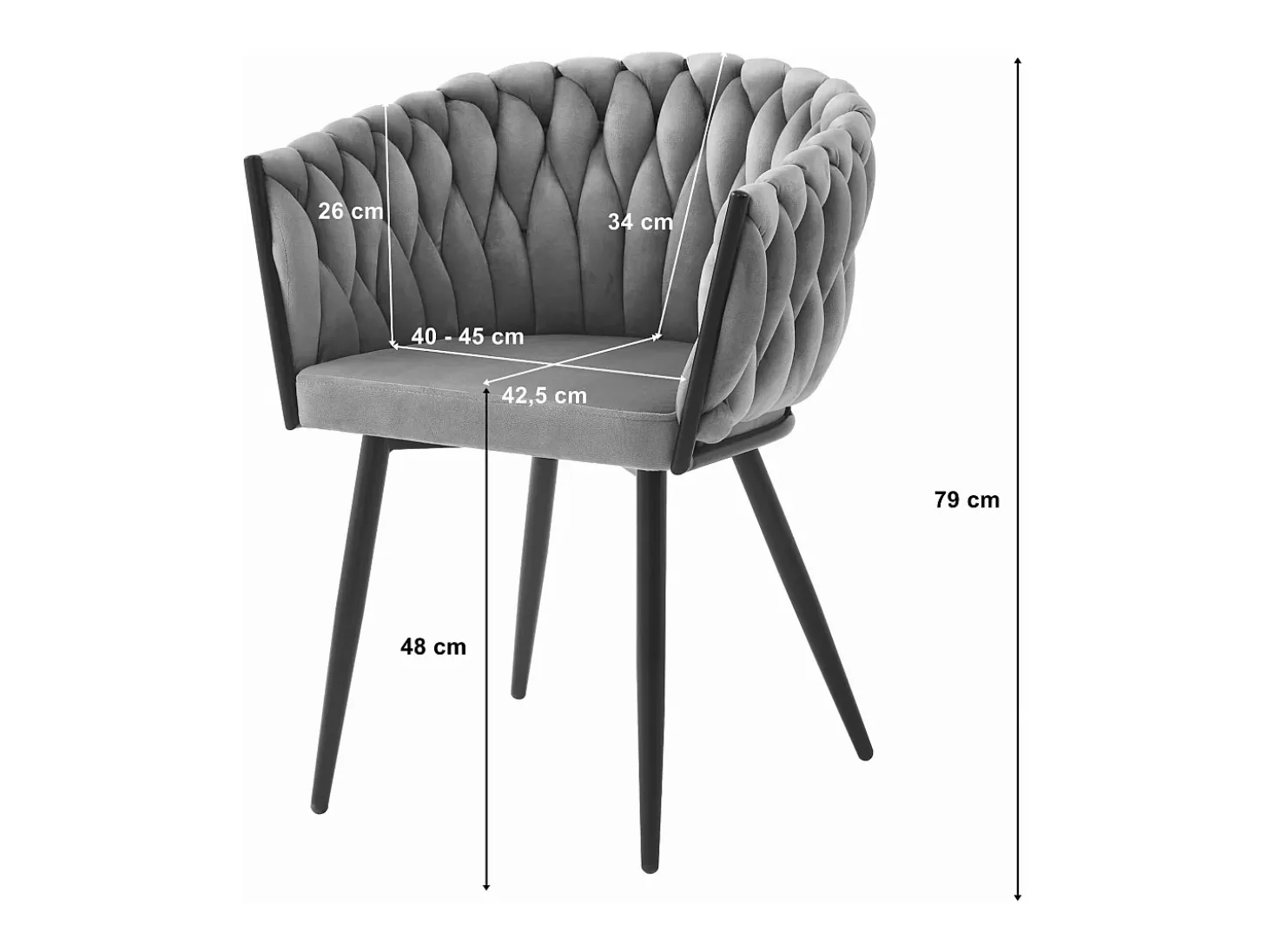 Silla Valora MAYAN tapizada en terciopelo negro con patas metálicas (x2)