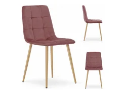 Silla Valora PYRA, terciopelo rosa, patas de madera, diseño moderno (x4)