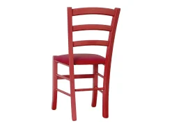 Silla Veneciana de madera roja con asiento de piel sintética roja
