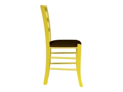 Silla veneciana de madera amarilla con asiento de piel sintética marrón