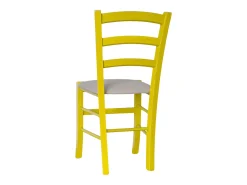 Silla veneciana de madera amarilla con asiento de piel sintética color gris tórtola
