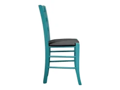 Silla Venezia de madera turquesa con asiento de piel sintética gris claro