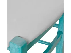 Silla Venezia de madera turquesa con asiento de piel sintética gris claro
