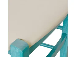 Silla Venezia de madera turquesa con asiento de piel sintética beige