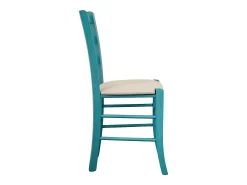 Silla Venezia de madera turquesa con asiento de piel sintética beige