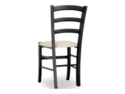 Silla Venezia en madera de haya negra con asiento de símil piel beige