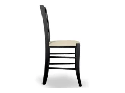 Silla Venezia en madera de haya negra con asiento de símil piel beige