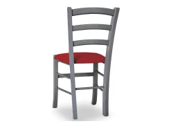 Silla Venezia en madera de haya gris con asiento de símil piel roja