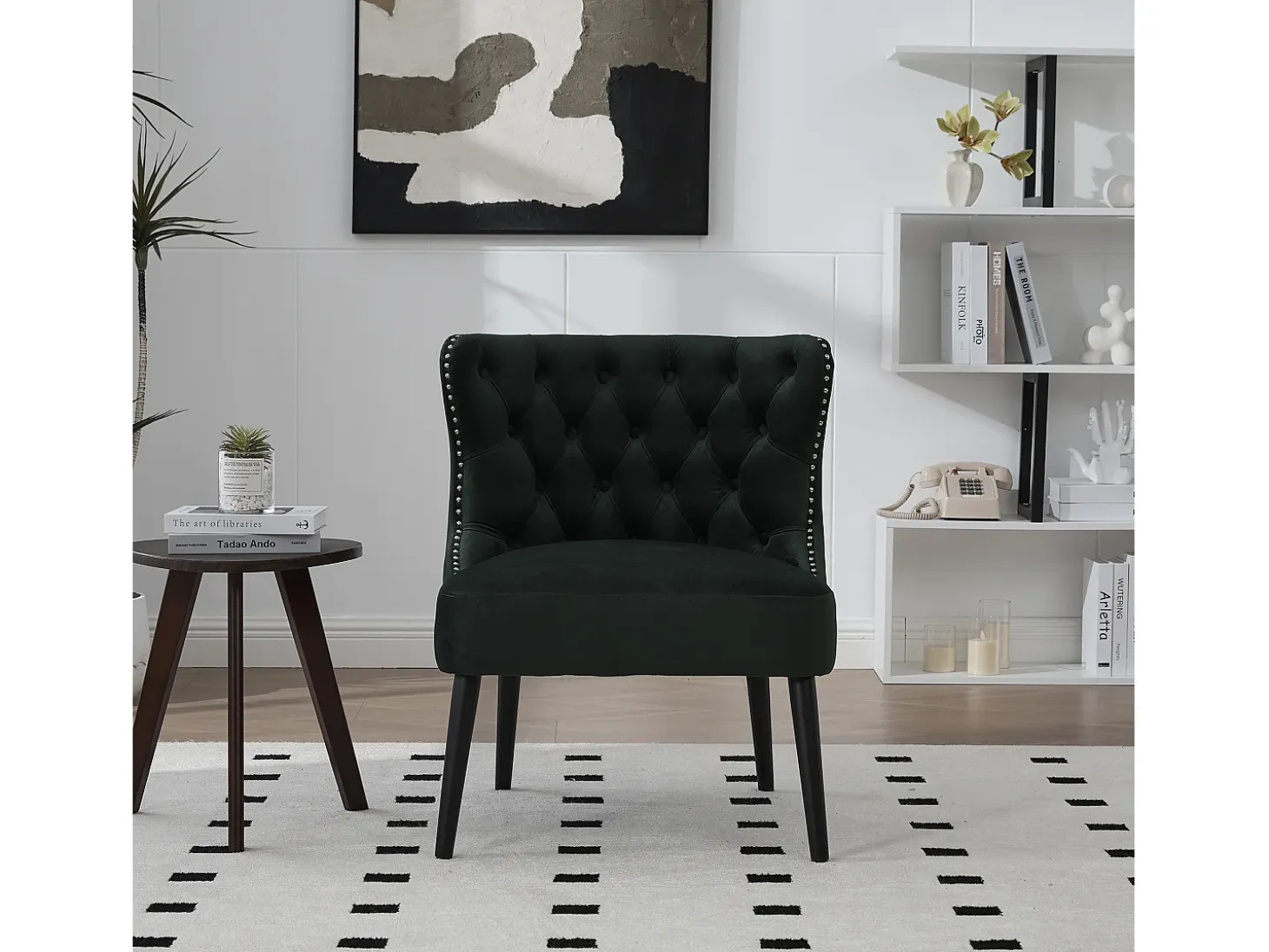 Silla verde - Silla con acabado remachado y patas de madera maciza - terciopelo