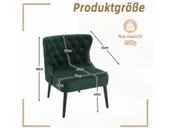 Silla verde - Silla con acabado remachado y patas de madera maciza - terciopelo