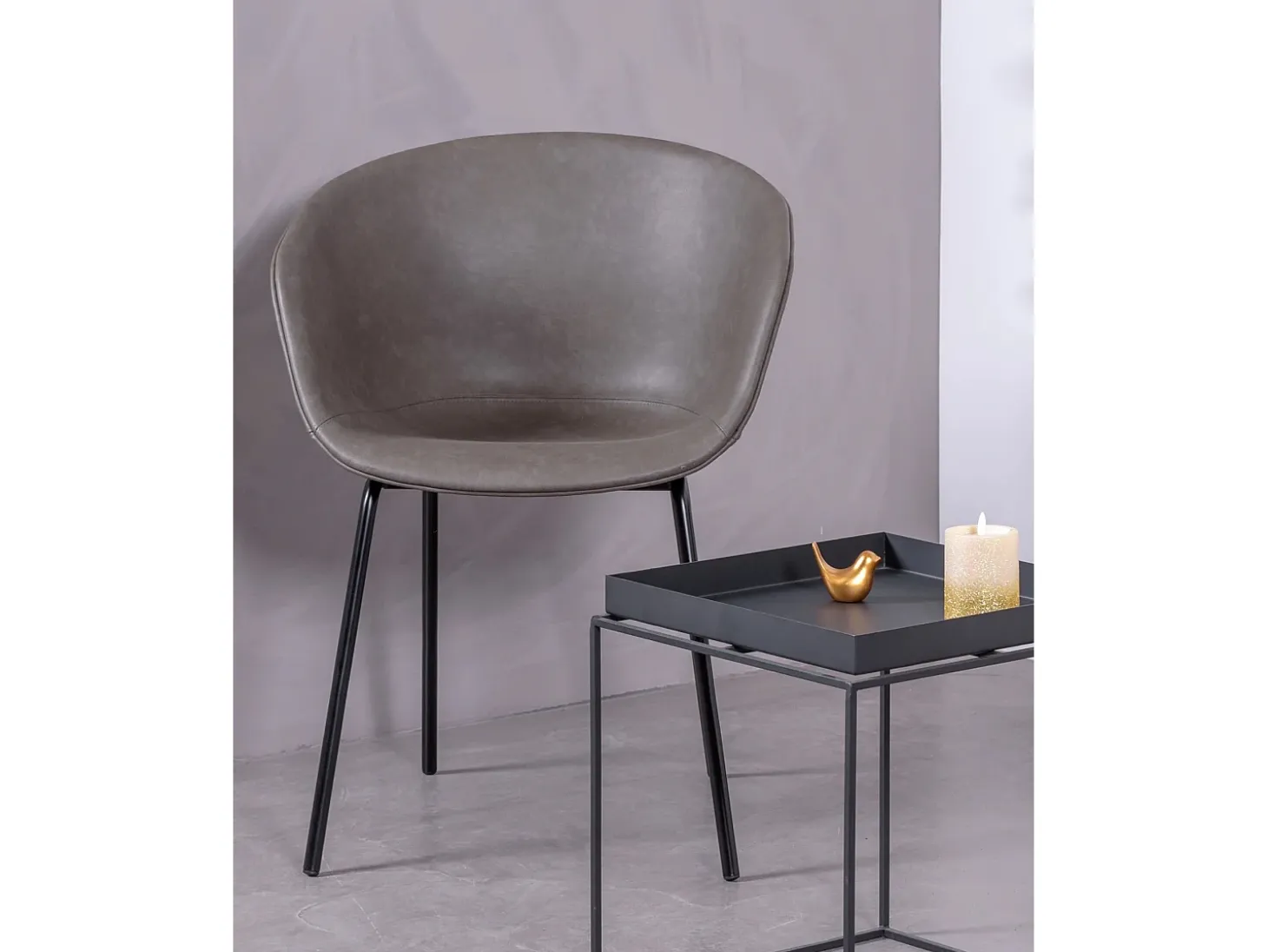 Silla vintage con reposabrzos tapizada en polipiel encerado - Denver - Gris Oscuro
