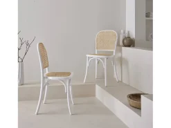 Silla vintage de madera y ratán, set de 2 blanco
