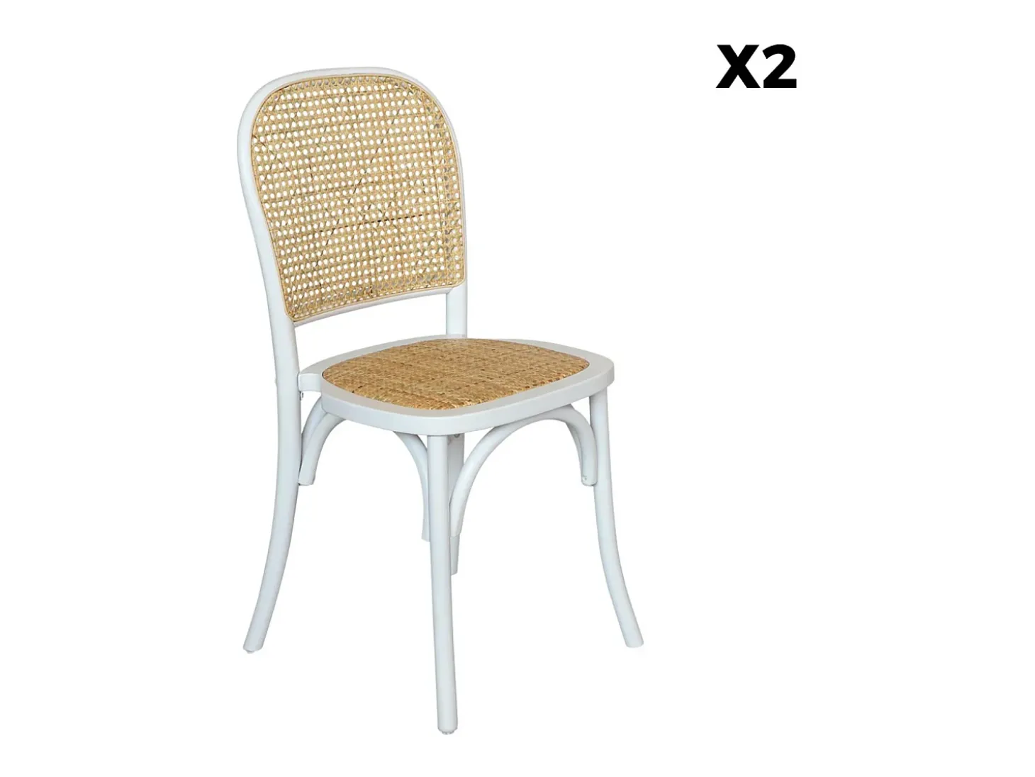 Silla vintage de madera y ratán, set de 2 blanco