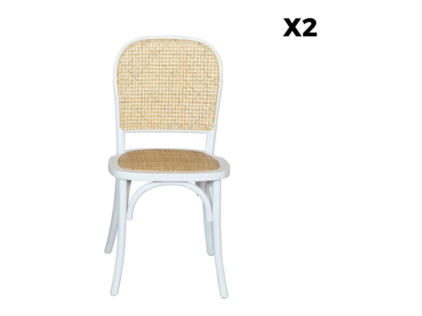 Silla vintage de madera y ratán, set de 2 blanco