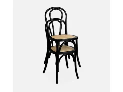 Silla vintage de madera y ratán, set de 2 negro