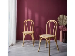 Silla vintage de madera y ratán, set de 2 natural