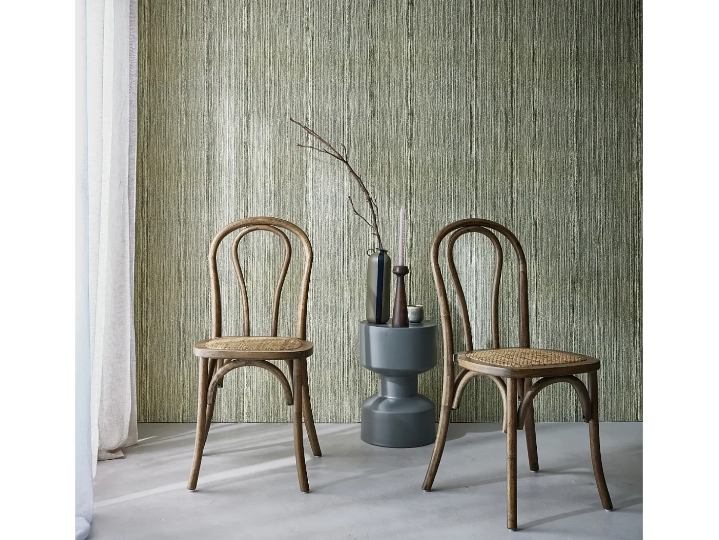 Silla vintage de madera y ratán, set de 2 marrón viejo