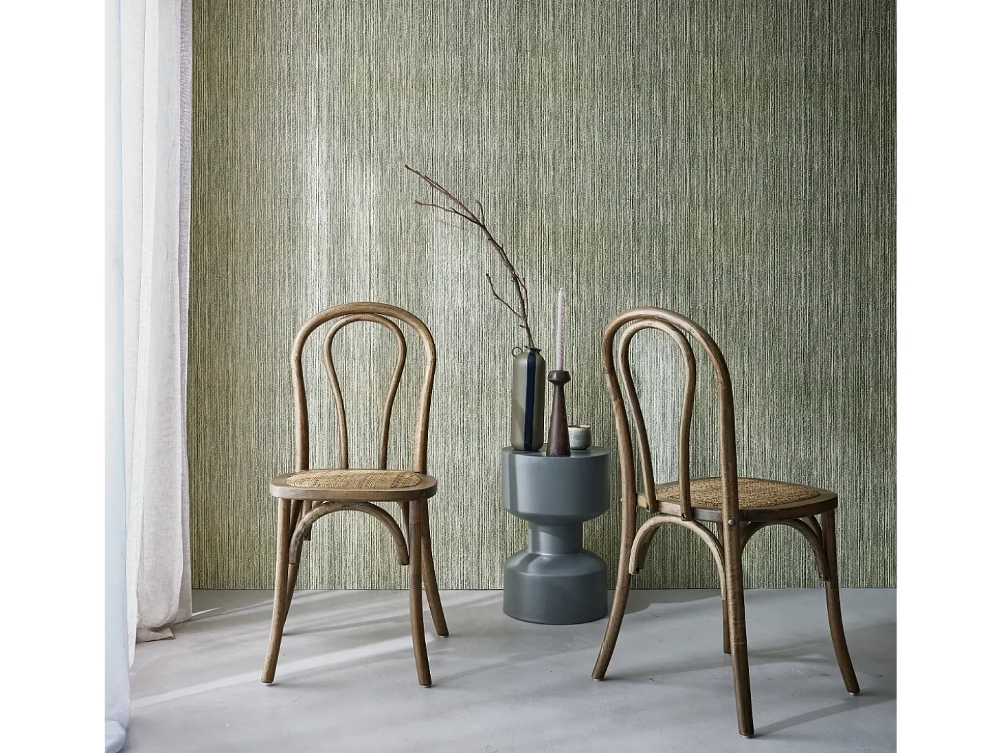 Silla vintage de madera y ratán, set de 2 marrón viejo