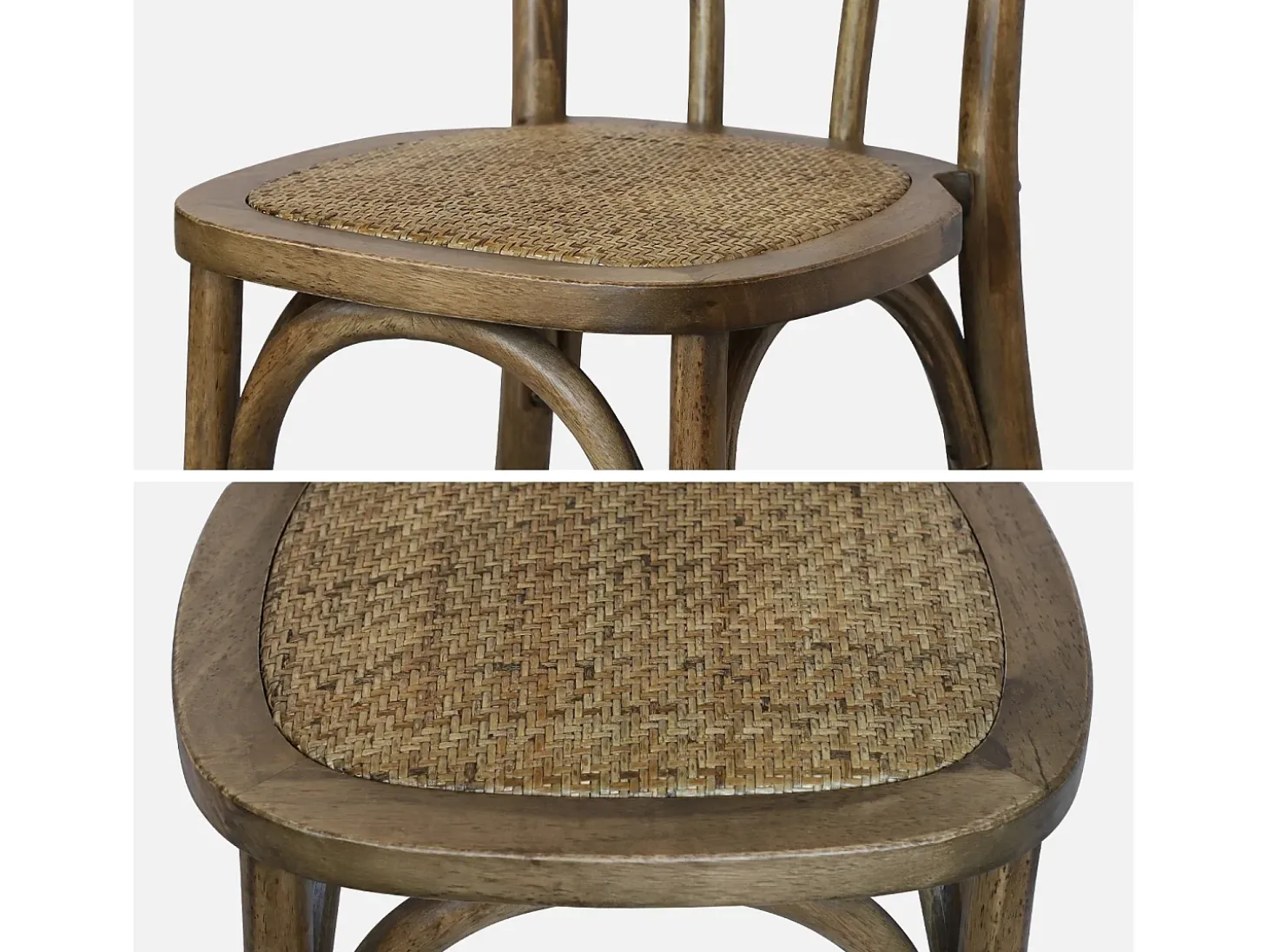 Silla vintage de madera y ratán, set de 2 marrón viejo