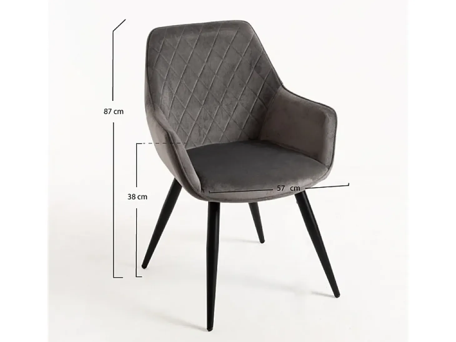 Silla Zonky de terciopelo gris oscuro con patas de metal negro - Lote de 2