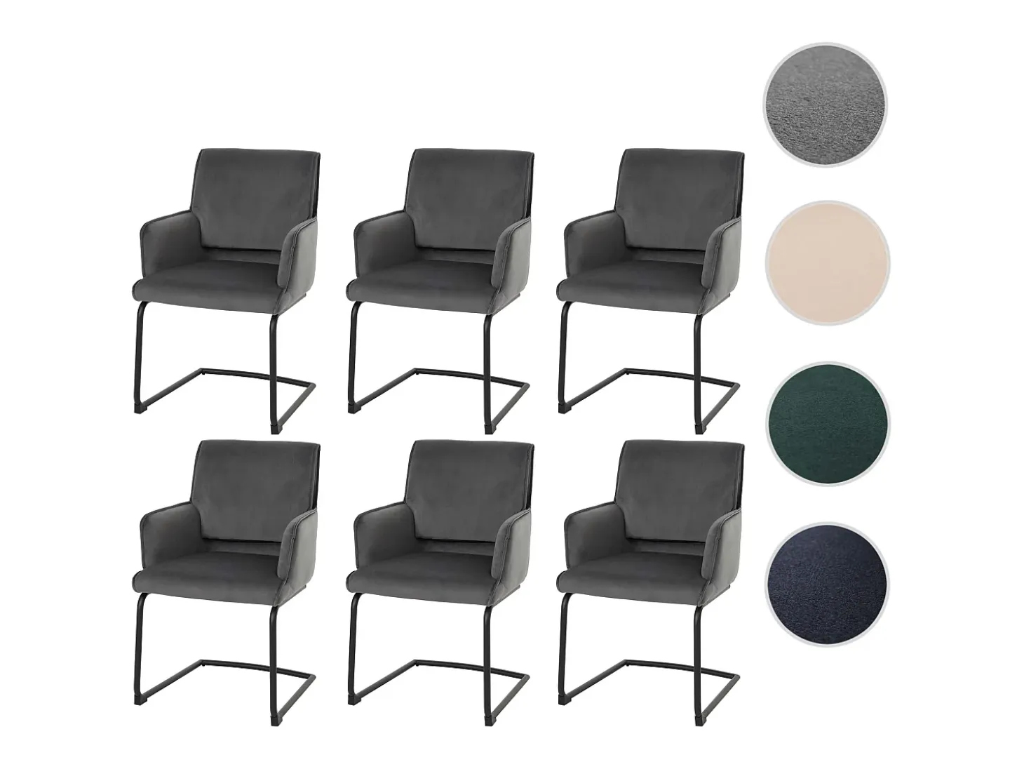 Sillas cantilever MCW-N60 (juego de 6), gris oscuro