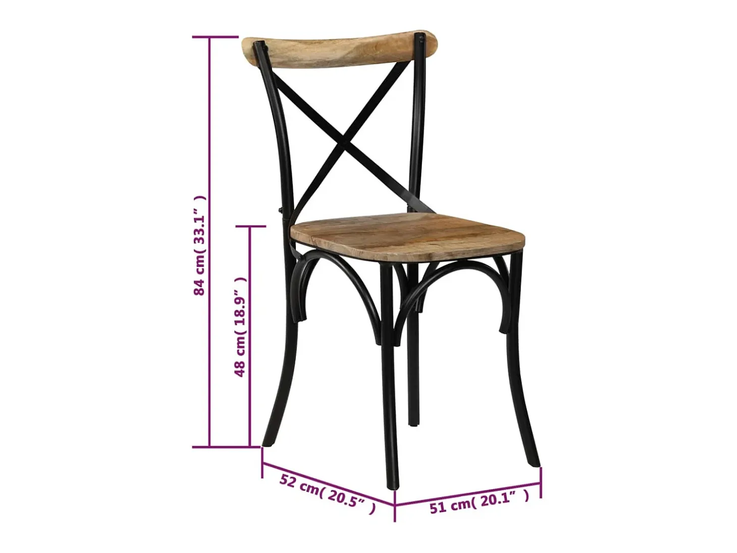 Sillas con respaldo cruzado 4 uds madera maciza de mango negro