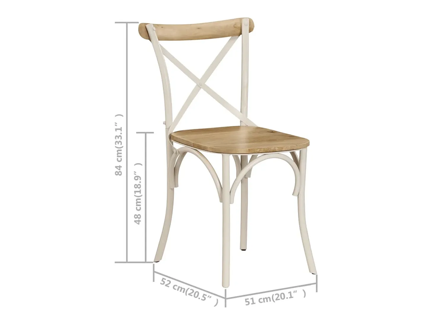 Sillas con respaldo cruzado 4 uds madera maciza de mango blanco