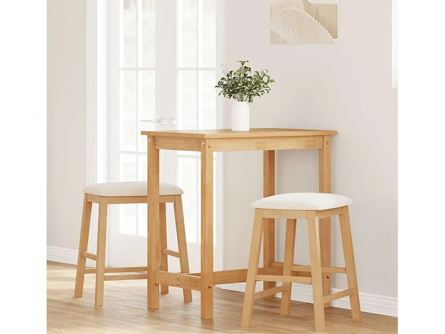 Sillas de bar con cojines 2 piezas madera maciza de caucho