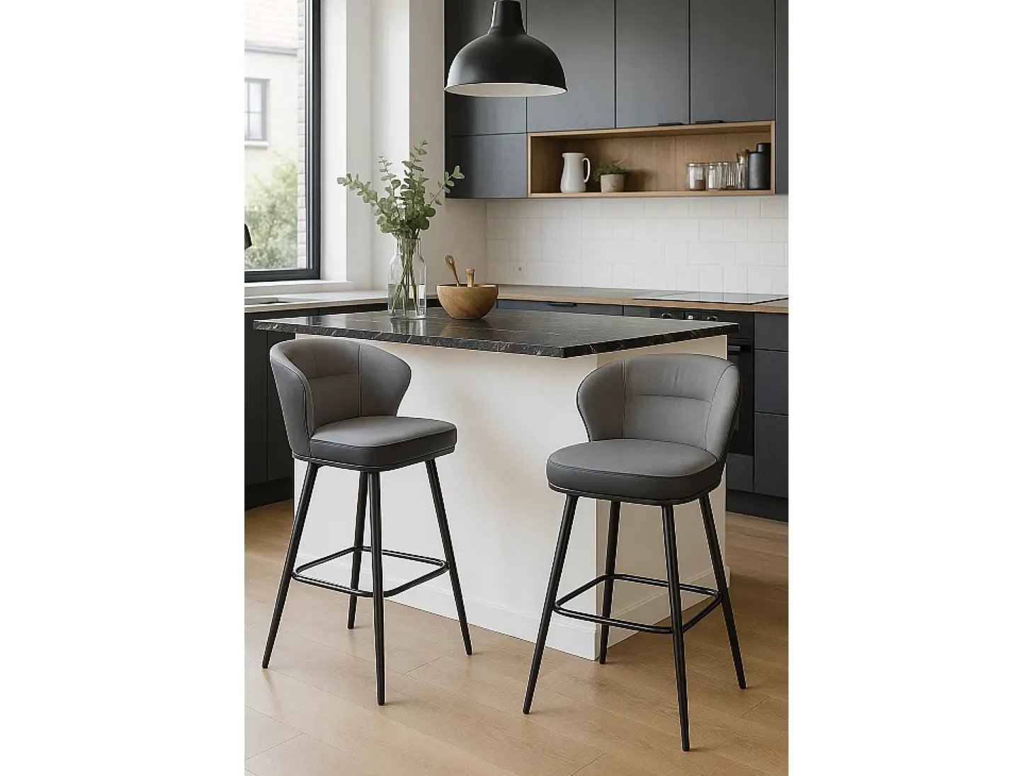 Sillas de bar giratorias acolchadas, altura del asiento 72 cm, lote de 2, DANA (Gris y Negro)