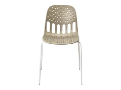 Sillas de cocina de diseño, lote de 4, apilables, patas metálicas KIO (Kaki-Blanco)