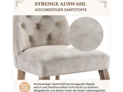 Sillas de comedor (4 piezas), Silla de terciopelo beige, Respaldo alto con capitoné, Patas de madera maciza, (45x40x86 cm)