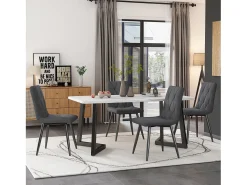 Sillas de comedor (4 piezas), lino gris oscuro, patas de metal negro, respaldo de arpillera (45x40x86 cm)