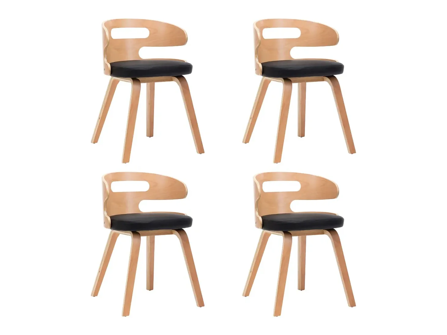 Sillas de comedor 4 uds madera curvada cuero sintético negro