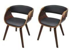Sillas de comedor 2 uds madera curvada y cuero sintético marrón