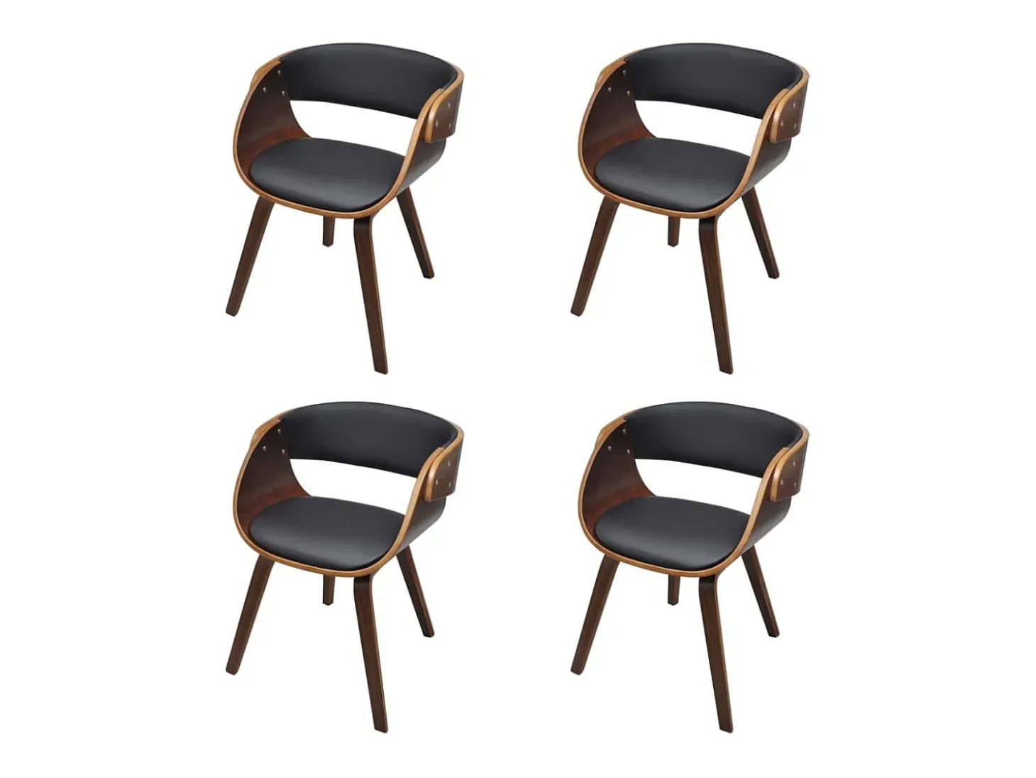 Sillas de comedor 4 uds madera curvada cuero sintético marrón