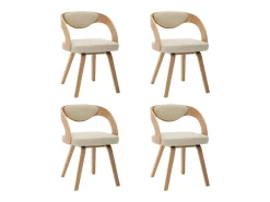 Sillas de comedor 4 uds madera curvada y cuero sintético crema