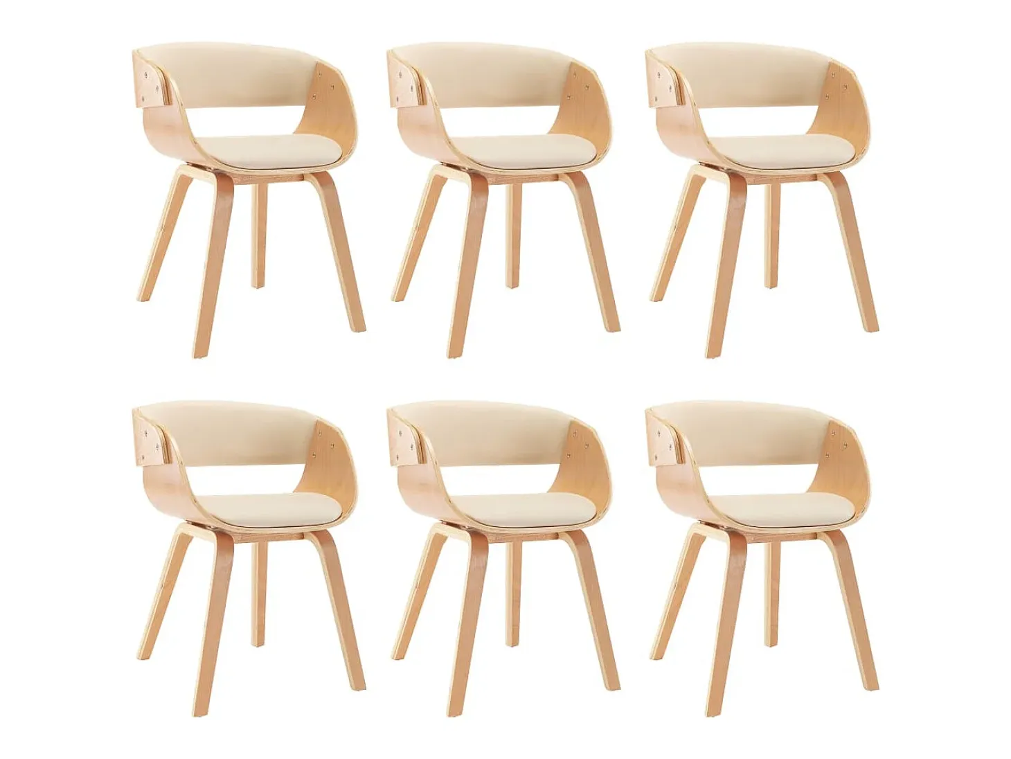 Sillas de comedor 6 uds madera curvada y cuero sintético crema