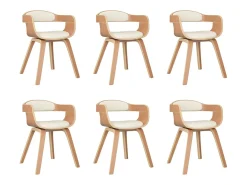 Sillas de comedor 6 uds madera curvada y cuero sintético crema
