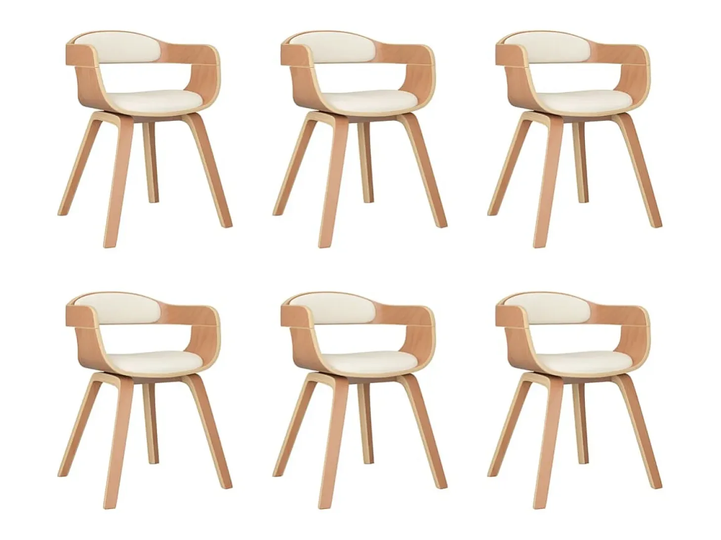 Sillas de comedor 6 uds madera curvada y cuero sintético crema