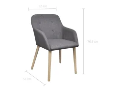 Sillas de comedor 4 uds tela gris claro y madera maciza roble