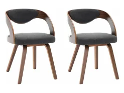 Sillas de comedor 2 unidades madera curvada y tela gris oscuro