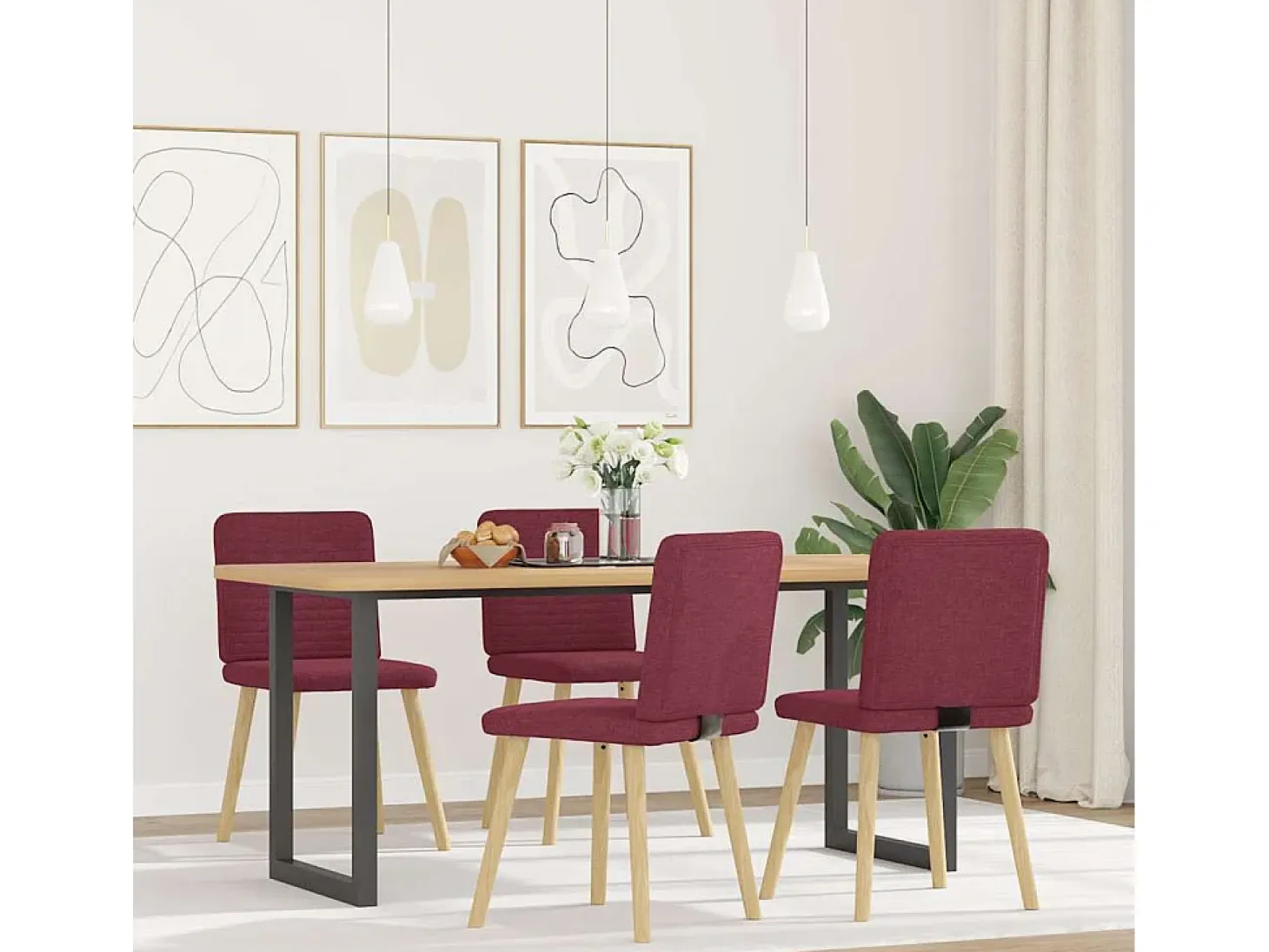 Sillas de comedor 4 unidades tela rojo tinto