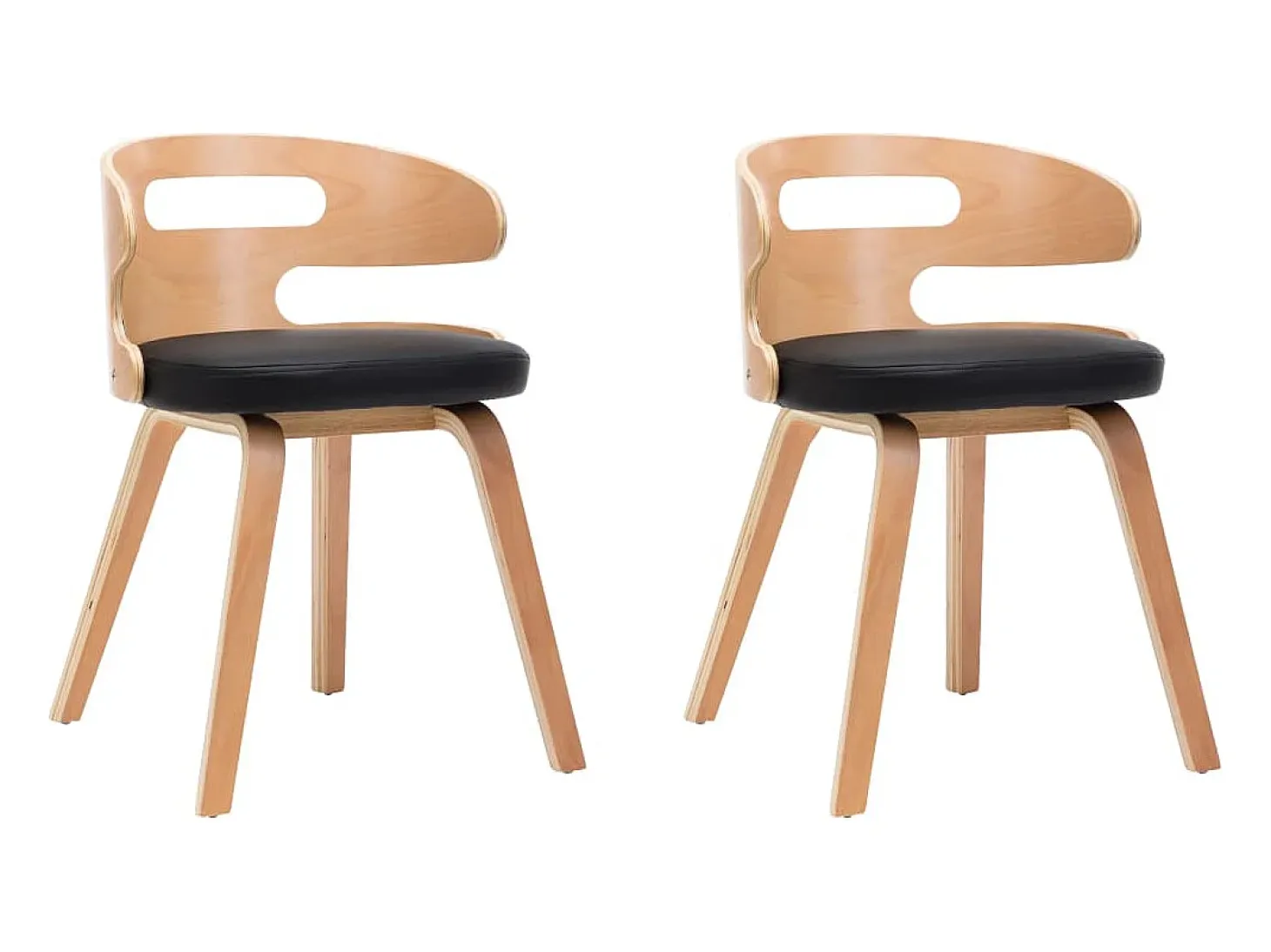 Sillas de comedor 2 unidades madera curvada y cuero sintético negro