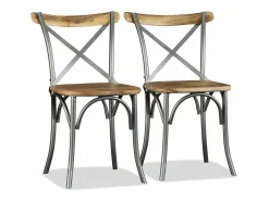 Sillas de comedor 4 unidades. madera de mango respaldo acero cruzado