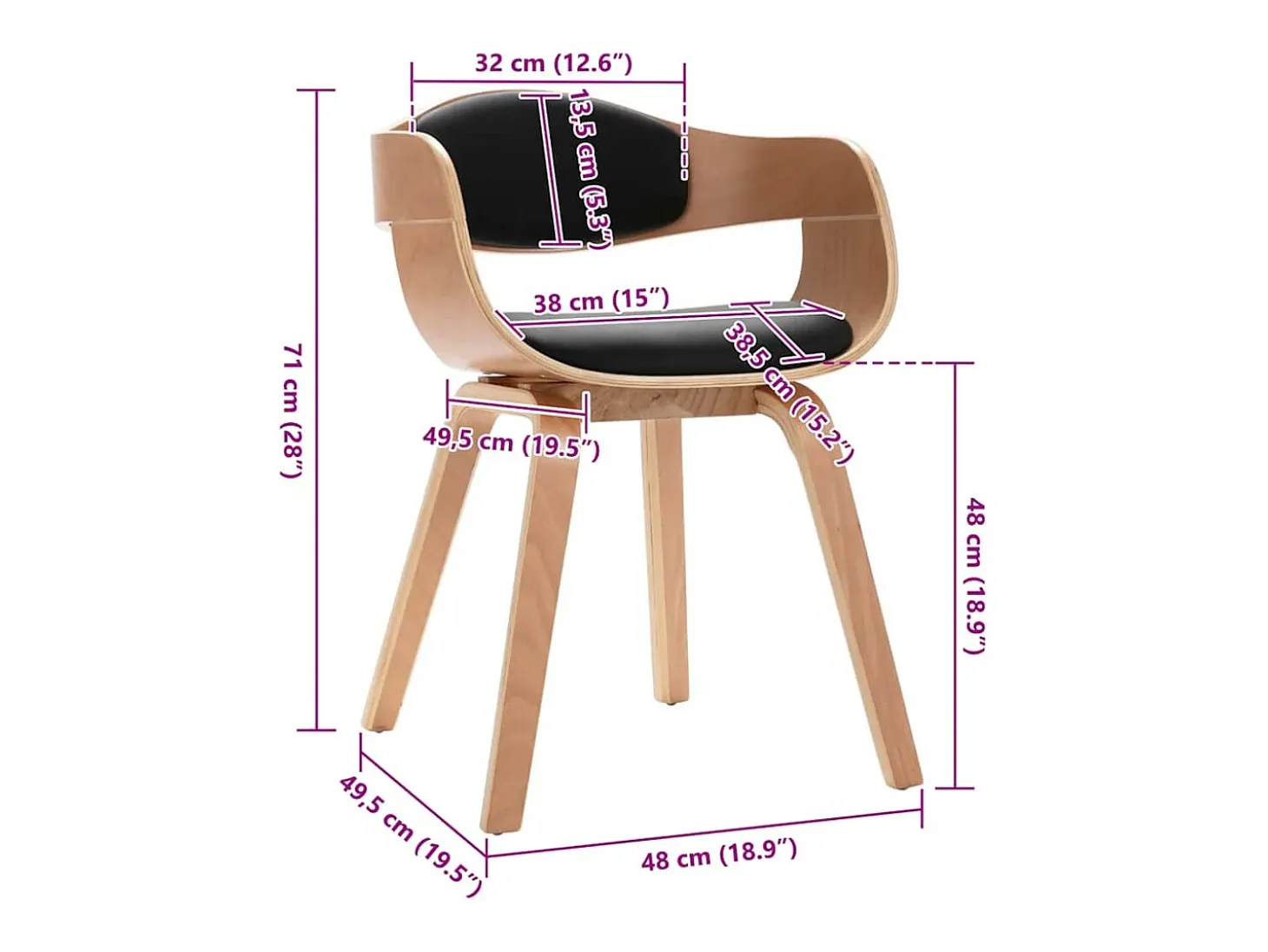Sillas de comedor 2 unidades madera curvada y cuero sintético