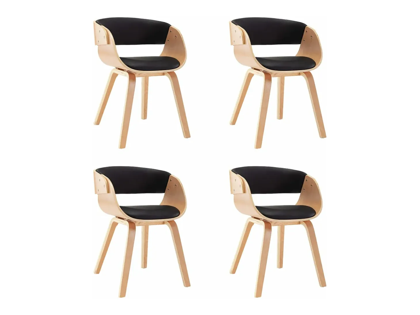 Sillas de comedor 4 unidades madera curvada cuero sintético negro