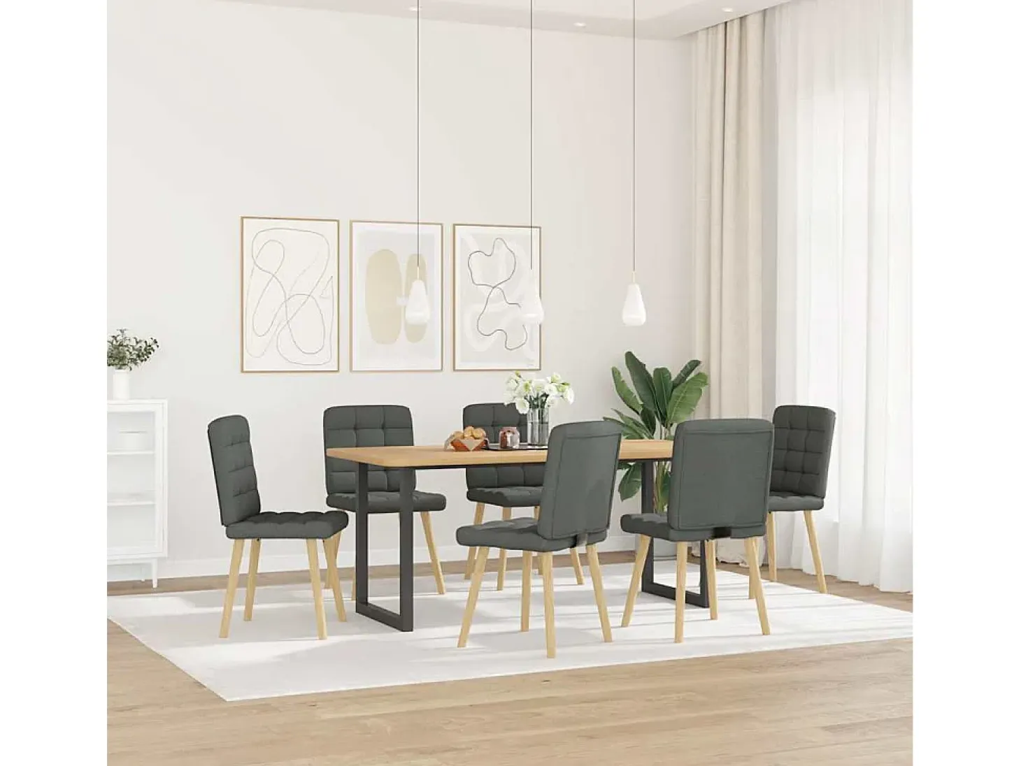 Sillas de comedor 6 unidades tela gris oscuro