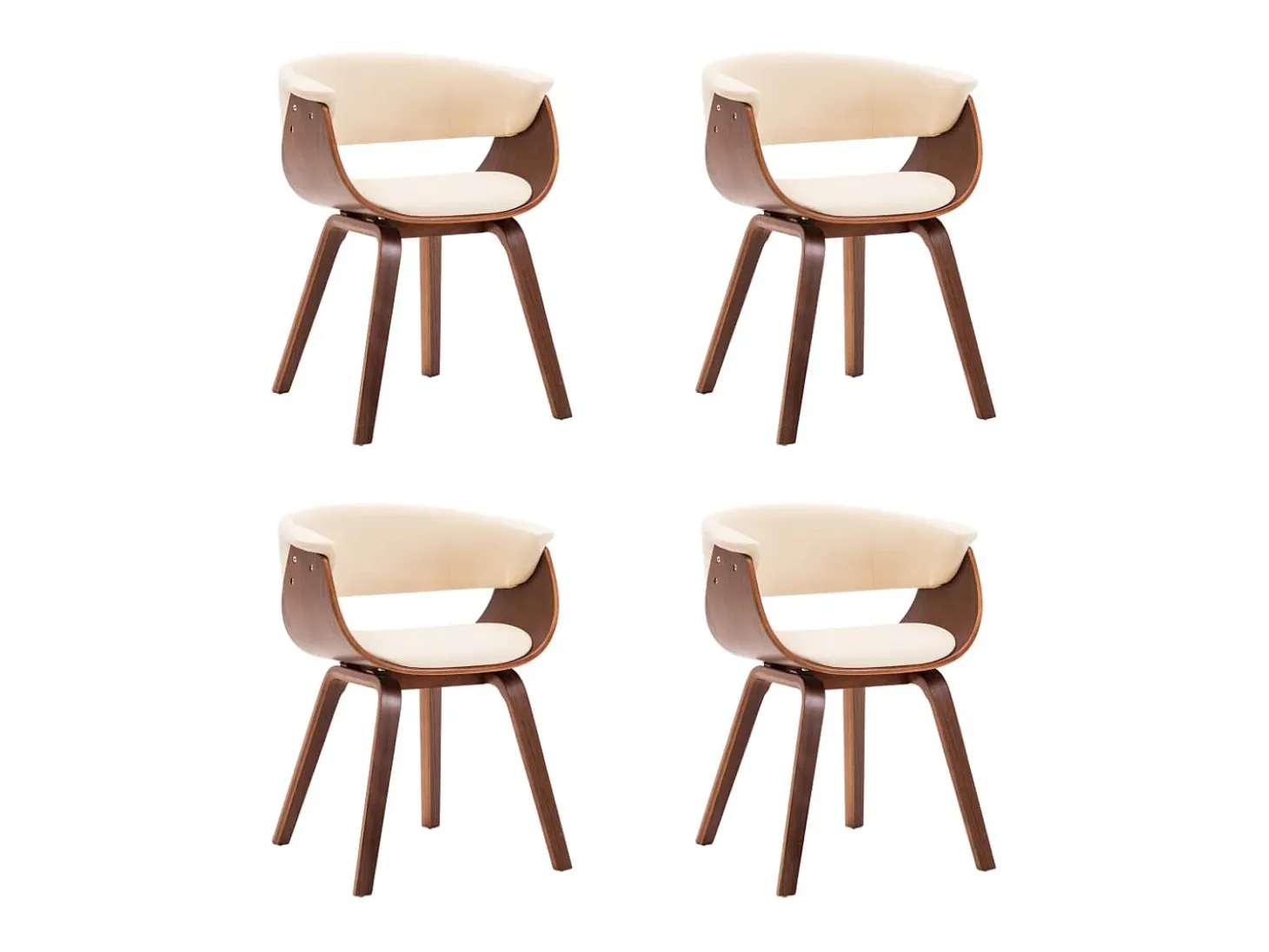 Sillas de comedor 4 unidades madera curvada y cuero sintético crema