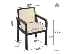 Sillas de comedor (2 unidades), tapizadas en terciopelo, diseño ergonómico, respaldo de ratán trenzado, patas de madera de caucho, color negro